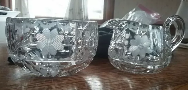 AMERICAN BRILLIANT CUT GLASS CRYSTAL ABP Open Sugar Bowl & Creamer Set Gorgeous