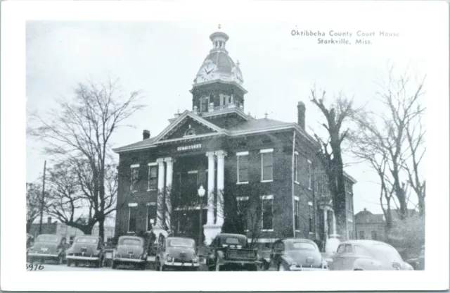Vtg Postcard RPPC 1940s Starkville, MS Mississippi Oktibbeha County Court House