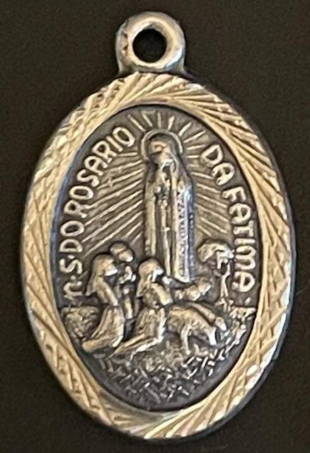 Pewter Catholic Scapular Medal – Our Lady Of Mount Carmel & Sacred Heart On Stainless Steel Chain