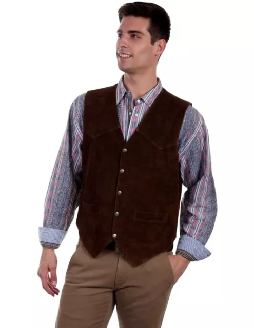 SCULLY WESTERN VEST Mens Five Snap Leather L Brown Calf Suede F0_507 ...