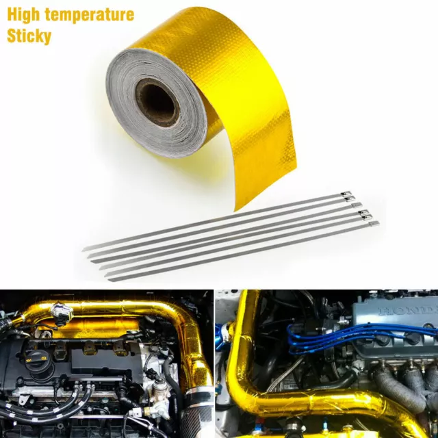 Heat Shield Wrap Tape Auto Exhaust Pipe Adhesive Reflective Aluminum Foil Gold