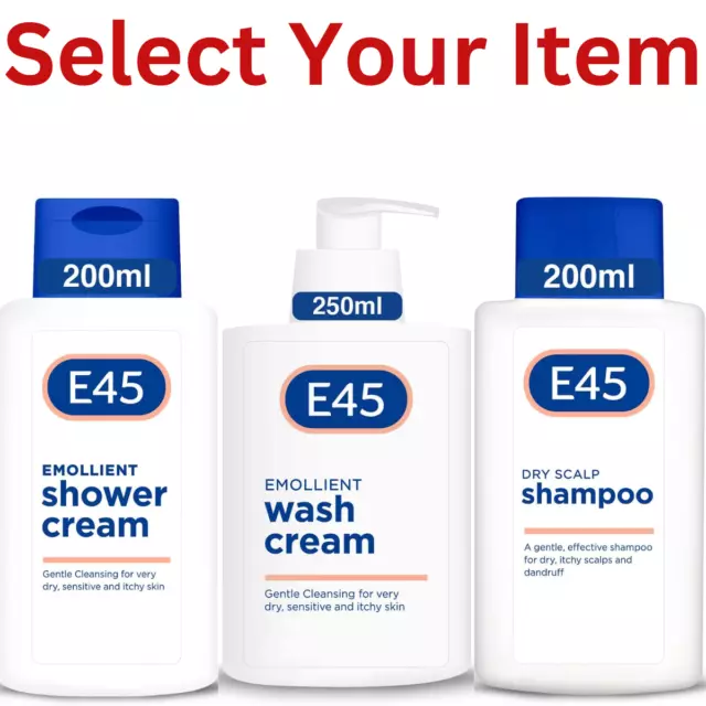 E45 Dermatological Dry Scalp Shampoo Emollient, Shower Gel & Body Wash Cream