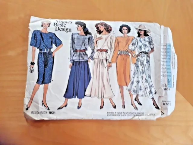 UNCUT VOGUE 80s Misses’ Dress, Top & Skirt Sewing Pattern #1831 Sz: 8-10-12