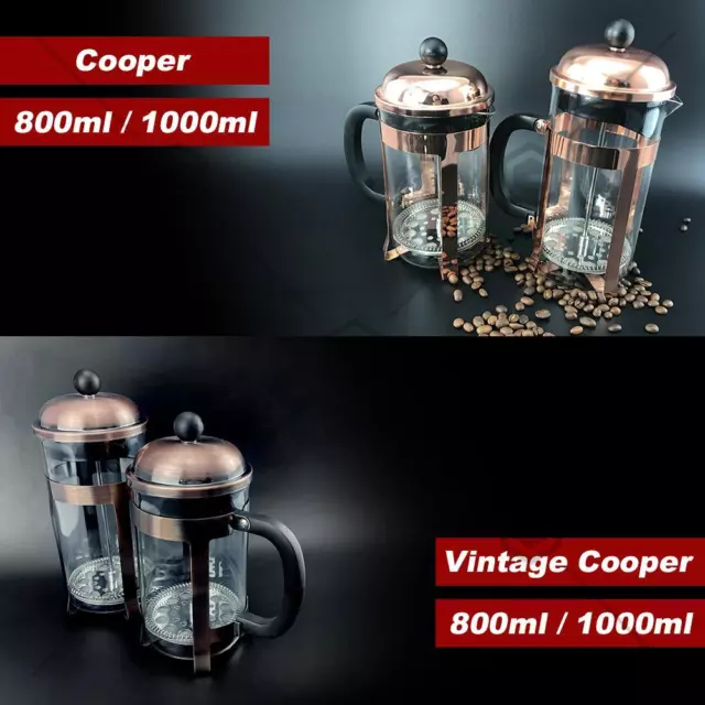 Copper / Vintage Cooper French Press Coffee Plunger Glass Tea Maker 800ml/1000ml