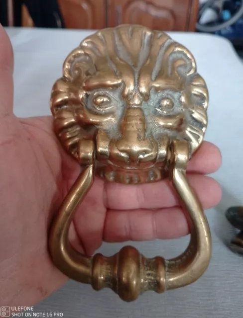 Ancien Heurtoir  De Porte Tête De Lion En Bronze