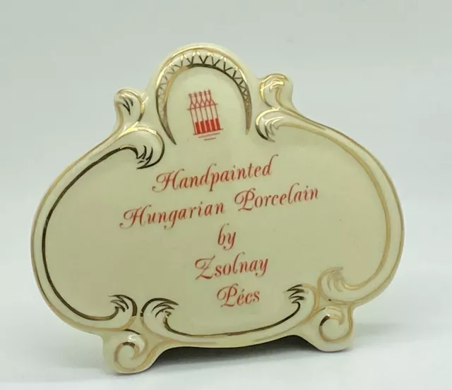 Zsolnay Display Sign - Hand Painted Hungarian Porcelain - Red And Gold