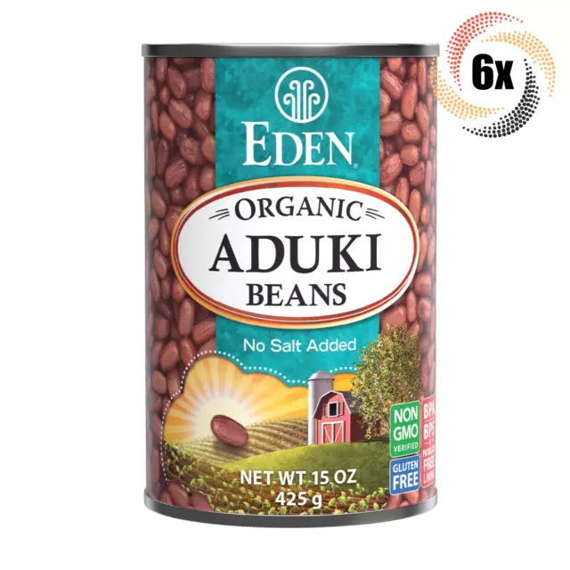 6x Cans Eden Foods Organic Aduki Beans | 15oz | No Salt Added | Non GMO