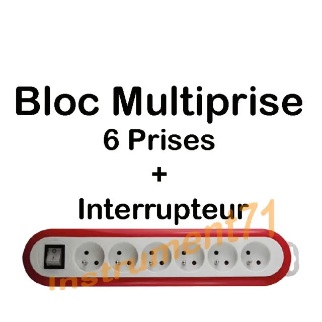 Bloc Multiprise 6 Prises avec Interrupteur Couleur ROUGE Blanc 3600 Watt 230 V