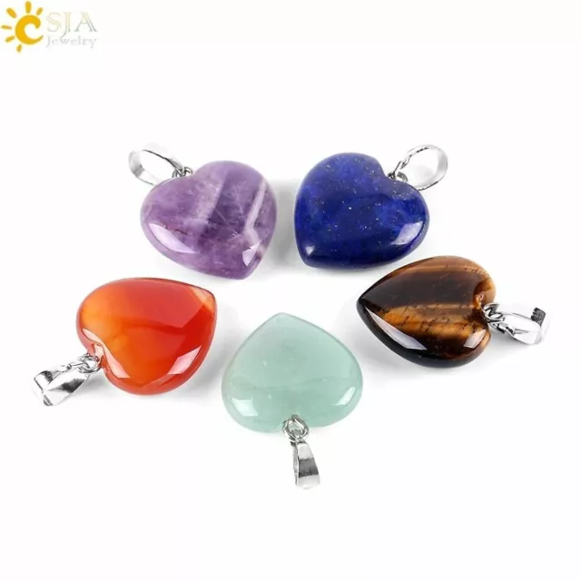 1pc Natural Heart Stone Pendant Crystal Quarts Healing Necklace Women Jewelry Gi