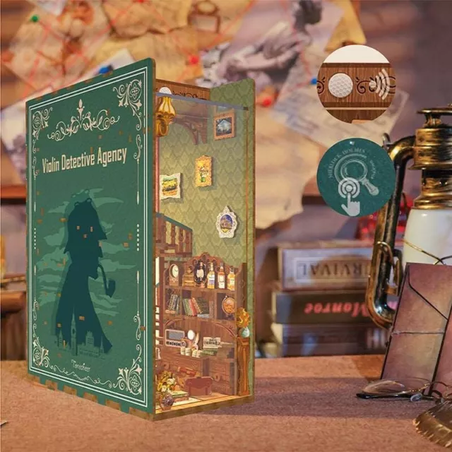 NEU Sherlock Holmes Detektivbüro  DIY Book Nook Beleuchtung Sensor Miniatur NEU