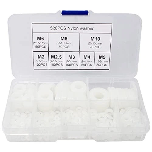 520PCS Nylon Flat Round Washer Assortment Plastic Washers Spacers M2 M2.5 M3