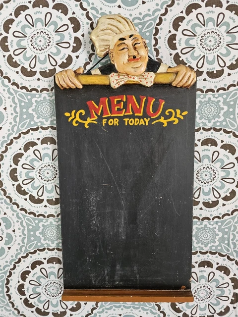 Vintage Kitchen Chalkboard with 3D Chef Figure Wall Decor Menu 23''x 12'' As Is