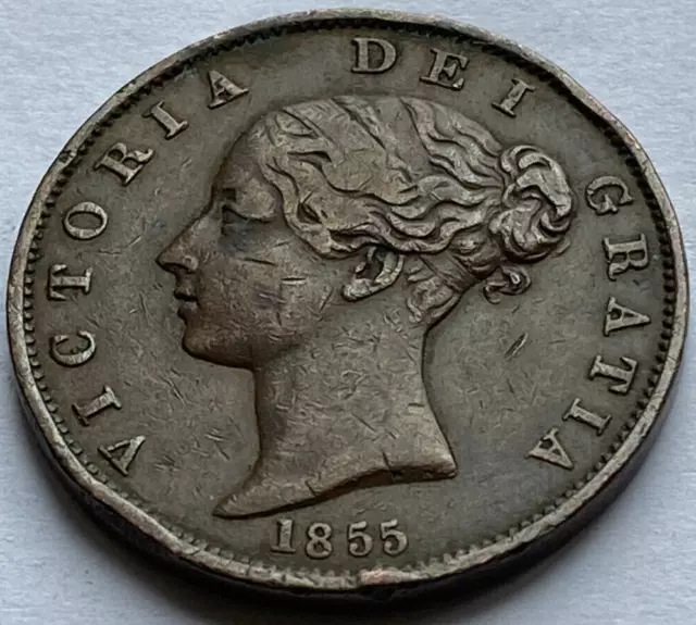 1855 Victoria Copper Half Penny Coin / Victorian /  #44