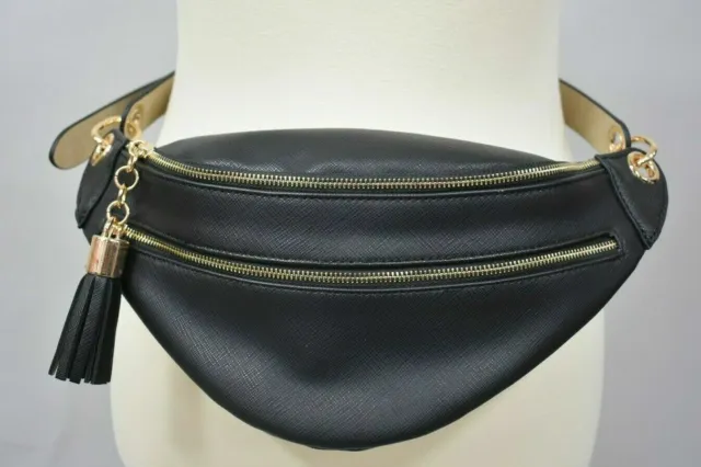 INC International Concepts Women's Black I.n.c. Saffiano Faux Leather Belt Bag