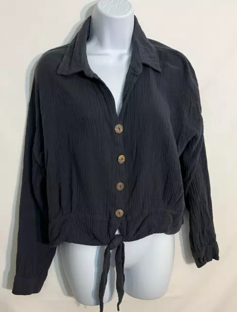 Cotton Candy LA Women Dark Blue Long Sleeve Blouse  Tie BoLarge