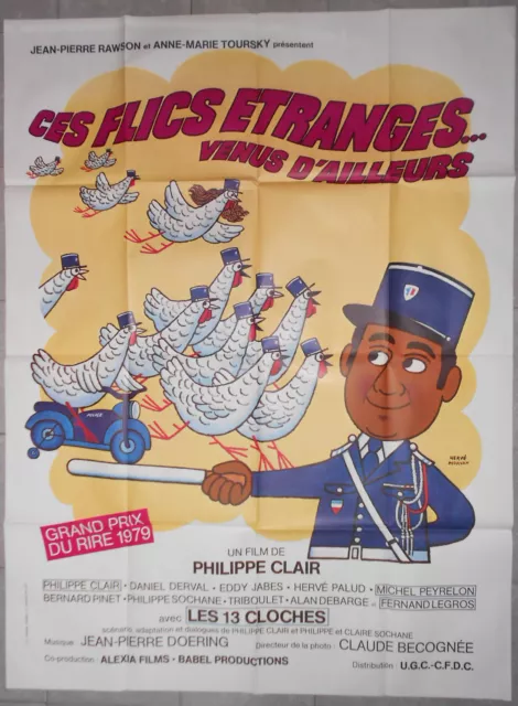 Affiche CES FLICS ETRANGES VENUS D'AILLEURS Hervé Morvan POLICE 120x160cm 1978