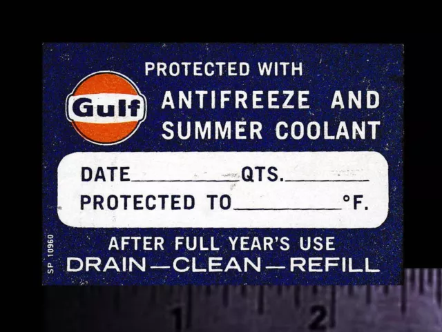 GULF Antifreeze & Summer Coolant Original Vintage 60's 70's Racing Decal/Sticker