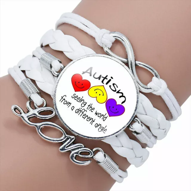 Autism Awareness Bracelet Seeing Differently Handmade Knitted Leather Puzzle Wht