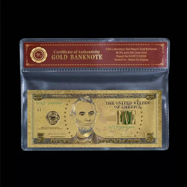 2009 $5 Five Dollar Bill Gold foil Banknote with COA