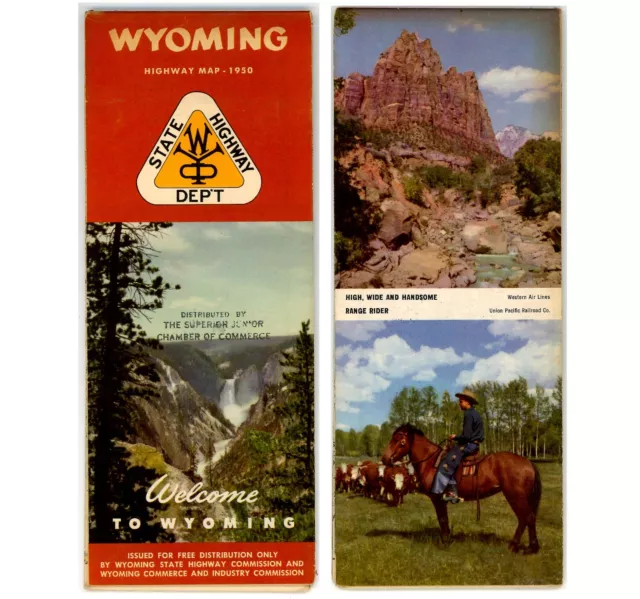 Vintage 1950 Wyoming Official Road Map – State Highway Dept. (Stamped)