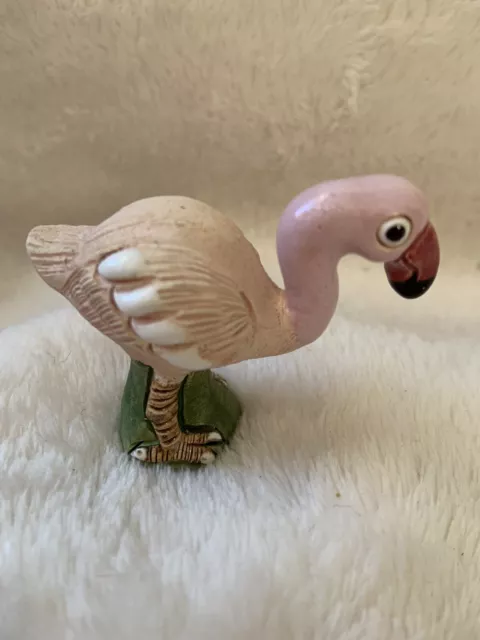Vintage Clay Folk Art Bird 2” Pink Flamingo Figurine Handmade In Peru