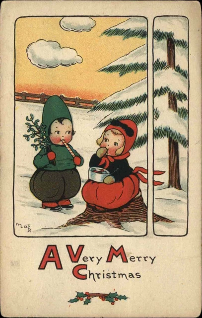 Mabel Lucie Attwell Christmas Cute Kids Snow Candy Cane Vintage Postcard Mabel Lucie Attwell Christmas Cute Kids Snow Candy Cane Vintage Postcard