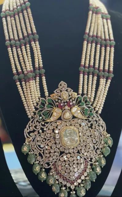 NATURAL POLKI DIAMOND Women Wedding Necklace Jewelry 925 Sterling ...