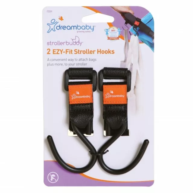 New Dreambaby Stroller Pram Shopping Bag Ezy-Fit Hooks 2PK Black Dream Baby