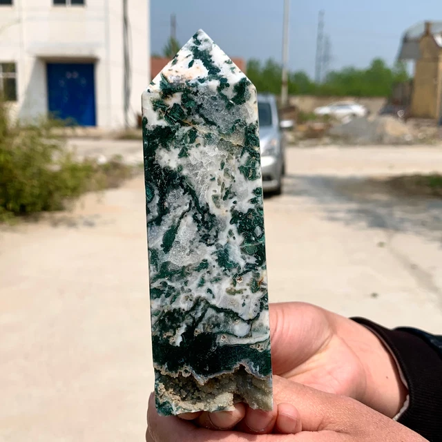 1.45LB Natural aquatic agate crystal pillar ore obelisk quartz magic wand