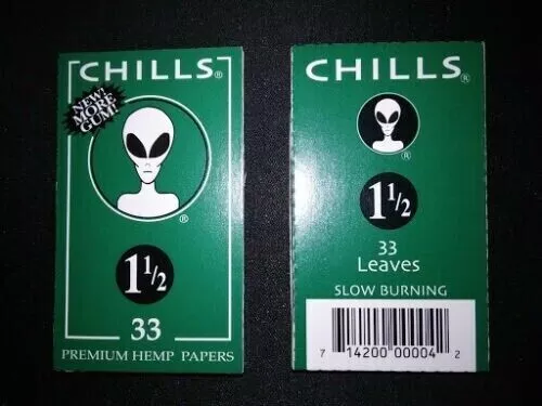 CHILLS Green 1 1/2 Slow Burn HEMP ROLLING PAPERS. TWO PACKS.