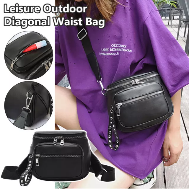 Women PU Multi-pocket Chest Bag Diagonal Waist Shoulder Messenger Handbag Purse