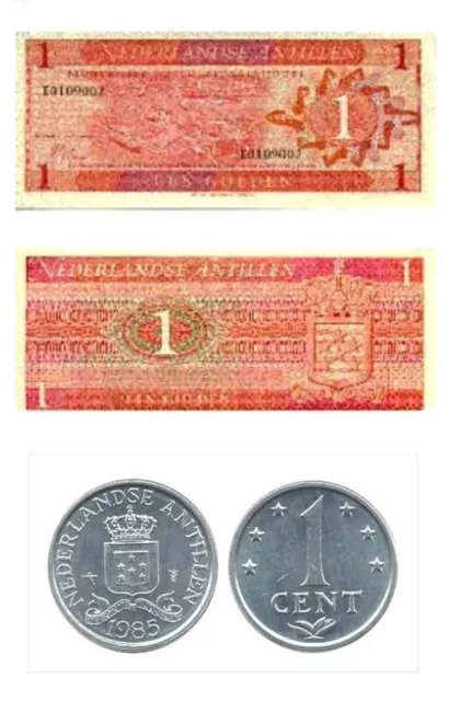 50 PC Netherlands Antillies World Currency (40) 1 CENT (10) 1 GULDEN BANKNOTES