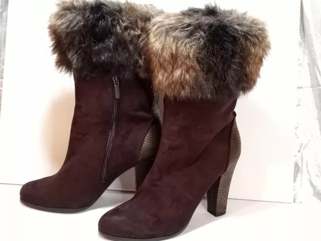 Impo Ladies Womens Brown Faux Fur/Suede Mid Calf Boots Heels Size 9M