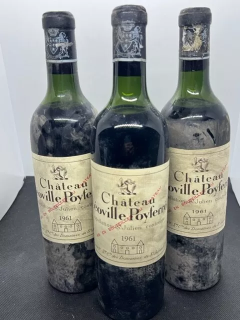 Lot de 3 Chateau LEOVILLE-POYFERRE 1961 Grand Cru de St-julien Belle bouteilles