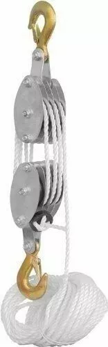 4000LB 2 Ton 65FT Poly Rope Hoist Wheel Pulley Block And Tackle Rope 7:1 Lifting