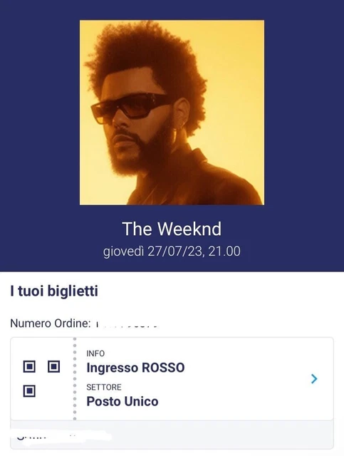 Biglietto concerto THE WEEKND Milano 27/07/2023 - INGRESSO ROSSO Posto Unico