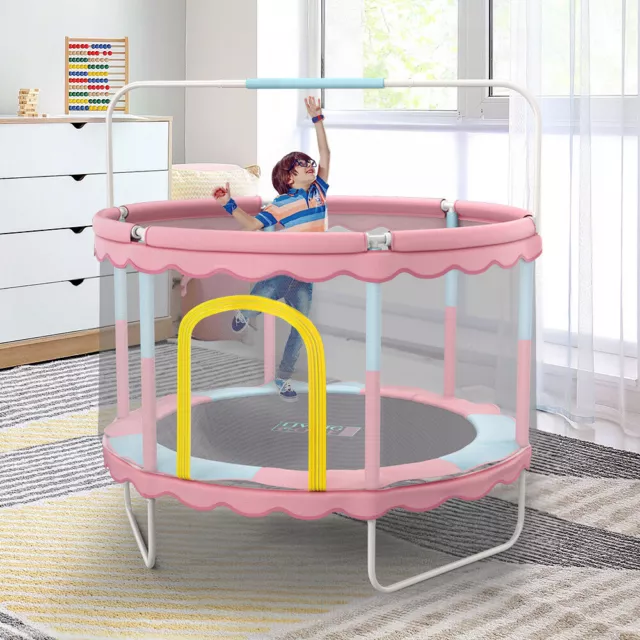 Kids Trampoline Children Outdoor Small Bouncer with Net Enclosure Horizontal Bar 2