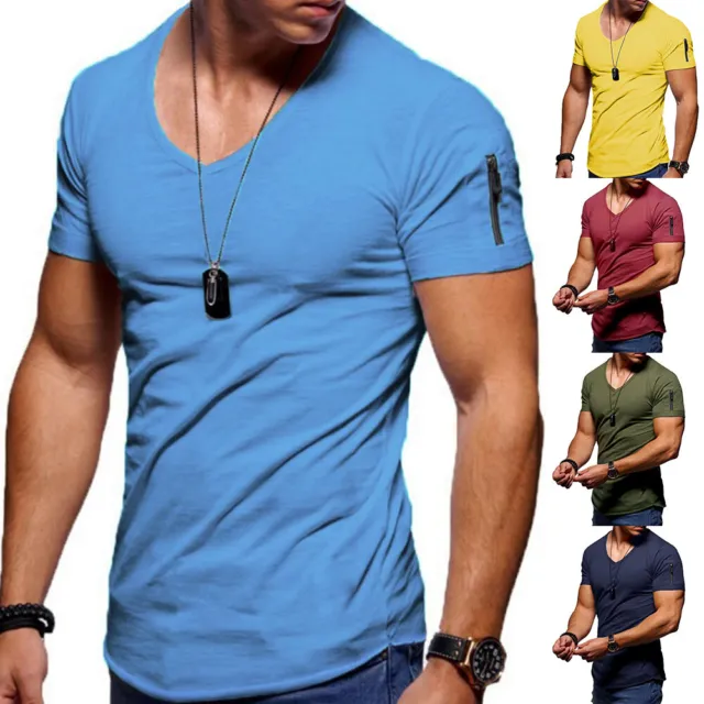 Bodybuilding-T-Shirt Fitness-Oberteil Kurzärmeliges Hemd V-Ausschnitt Bluse ▽