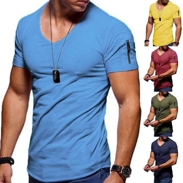 Bodybuilding-T-Shirt Fitness-Oberteil Kurzärmeliges Hemd V-Ausschnitt Bluse §