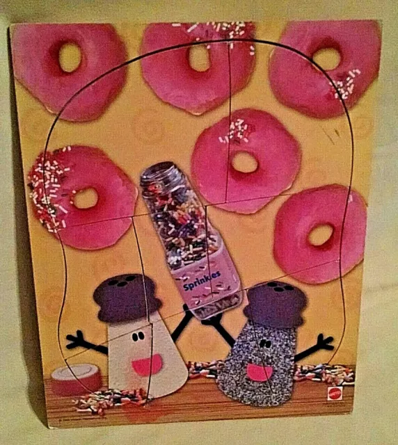 Donuts Puzzle Vintge Frame Tray Wooden 1999 Mattel Salt Pepper Sprinkles Viacom.