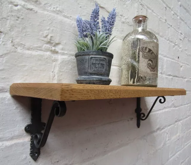 SOLID OAK WOOD HANDMADE SHELVES rustic wooden Shelf cast iron shelf brackets