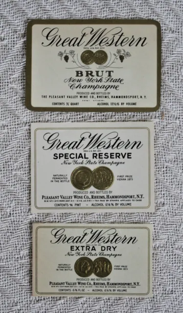 3 Vintage Great Western Champagne Labels: Special Reserve, Extra Dry & Brut
