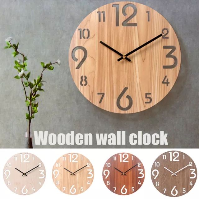 30CM Modern Wood Large Number Quartz Silent Wall Clock Art Round Home Decor