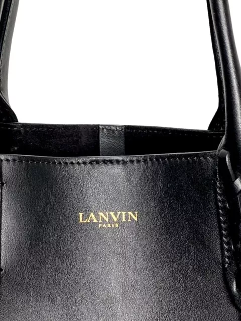 LANVIN Black Leather Two Handle Nela Tote Shopper Shoulder Bag Handbag Pouch 2