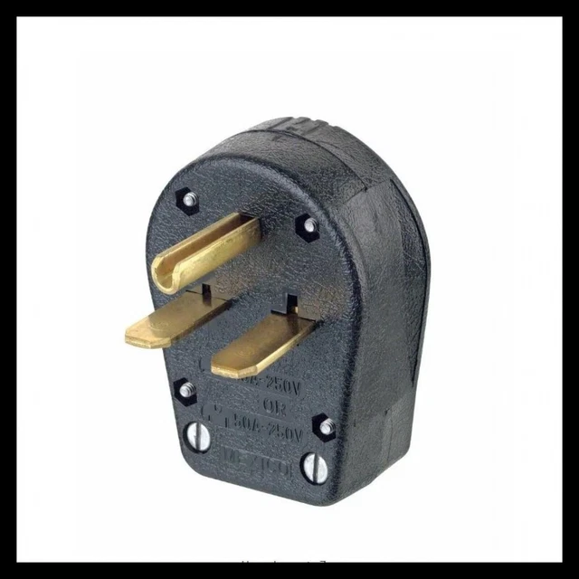 30/50 Amp 2-Pole/3-Way Grounded Angle Straight Blade Plug, Black