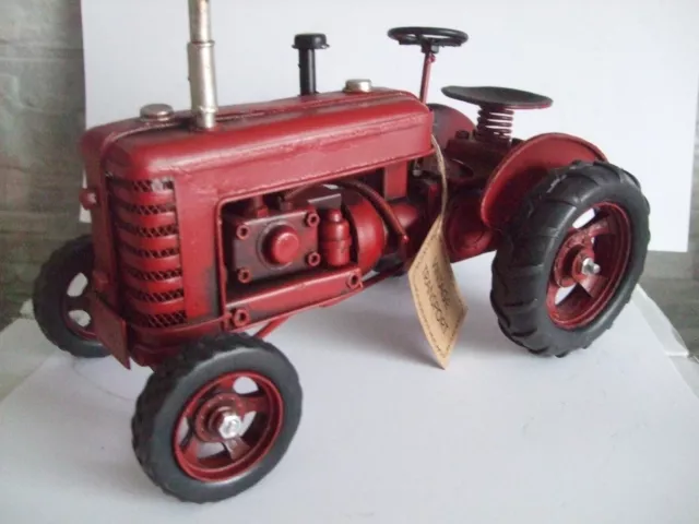 Tin Plate Model of a Classic Transport Red Tractor /Ornament /Gift  Red/ Wheels