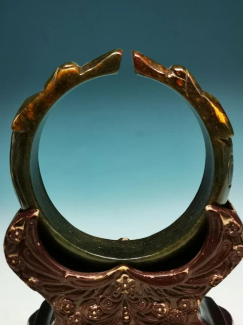 Amazing Old Collection Chinese Nephrite Jade Hand Carved Dragon Bracelet R21