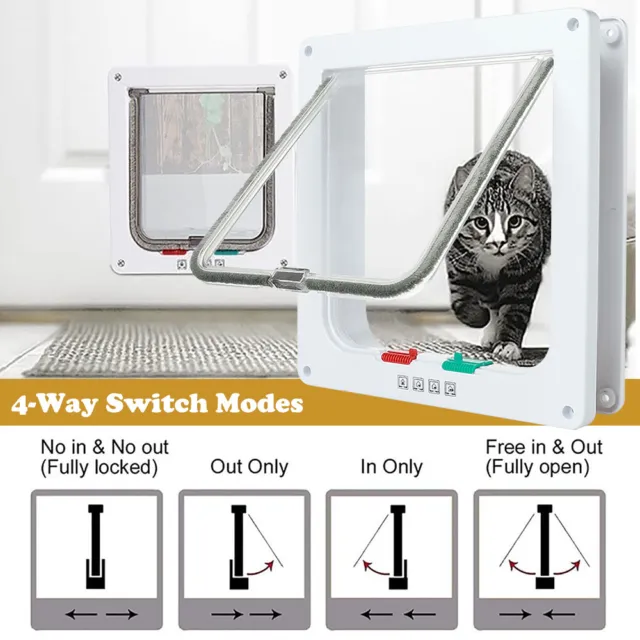4-Way Safe Lockable Locking Pet Cat Dog Door Brushy Flap Screen S-XL Large Size
