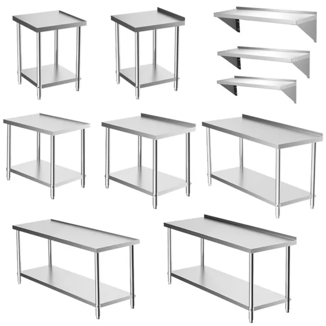 Stainless Steel Commercial Catering Table Work Bench Food Prep Kitchen Shelf UK 3