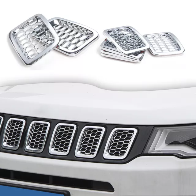 Chrome Center Insert Grille Mesh Grill Cover Trim Frame for Jeep Compass 2017-20 2